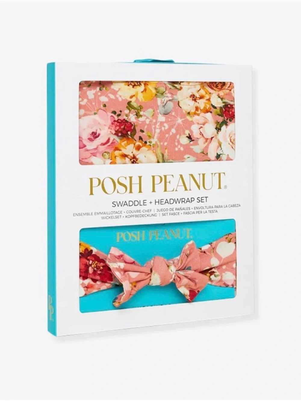 Posh Peanut Coral Pink Floral Swaddle and Bow Headband Set